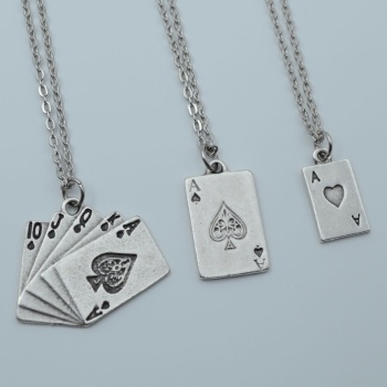 3lü Maça As Poker İskambil Gümüş Kaplama Kolye Seti