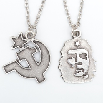 2li Che Guevare - Orak Çekiç Gümüş Kaplama Kolye Seti