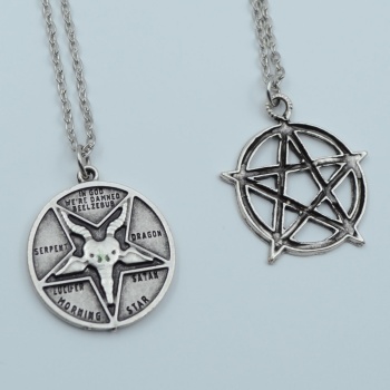 2li Lucifer Morning Star Pentagram Wicca Gümüş Kaplama Kolye Seti