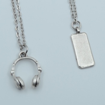 2li Dikdörtgen Bar Kulaklık Gümüş Kaplama Kolye Seti