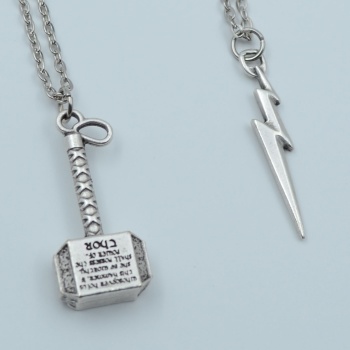 2li Thor Çekiç Şimşek Gümüş Kaplama Kolye Seti