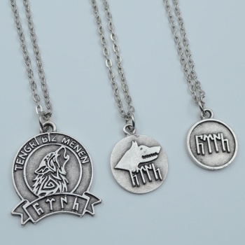 3lü TenGri Biz Menen - Göktürkçe Türk Gümüş Kaplama Kolye Seti