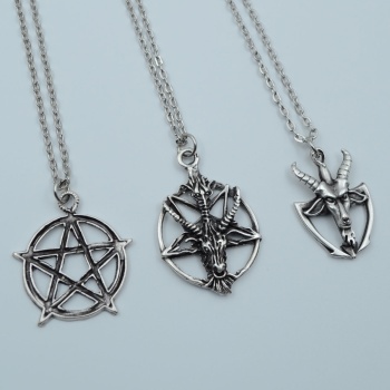 3lüPentagram Pagan - Keçi Şeytan Gümüş Kaplama Kolye Seti