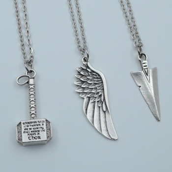 3lü Thor Çekiç Büyük Kanat Triagle Ok Ucu Gümüş Kaplama Kolye Seti