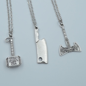 3lü Thor Çekiç Satır Çift Taraflı Viking Balta Gümüş Kaplama Kolye Seti