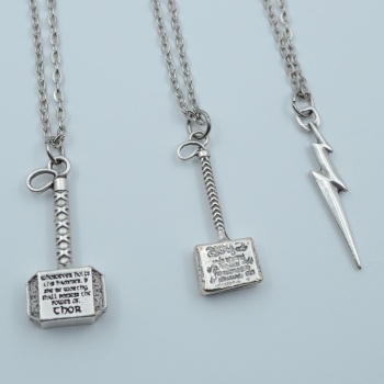 3lü Thor Çekiç Flash Şimşek Gümüş Kaplama Kolye Seti