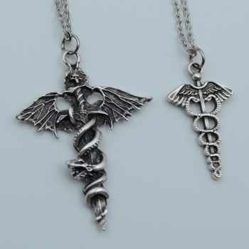 2li Yarasa Yılan Kılıç Tıp Kadüse Gümüş Kaplama Kolye Seti