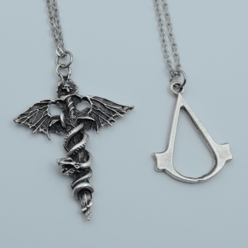 2li Yarasa Yılan Kılıç Anubis Ölüm Ve Ceza Tanrısı Gümüş Kaplama Kolye Seti