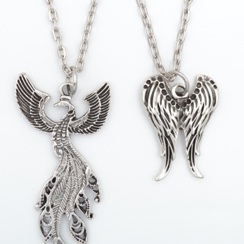 2li Zümrüdüanka - Melek Kanat Gümüş Kaplama Kolye Seti