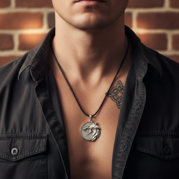 Witcher 3 Madalyon Gümüş Kaplama Deri İp Kolye