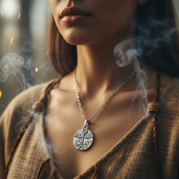 Türk Kam - Şaman Davulu Gümüş Kaplama Düz Zincir Kolye