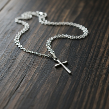 Mini Haç Gümüş Kaplama Düz Zincir Kolye