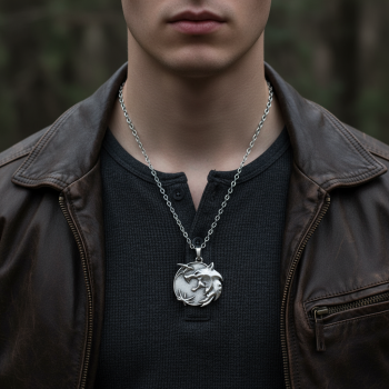 Büyülü Witcher 3 Madalyon Gümüş Kaplama Düz Zincir Kolye