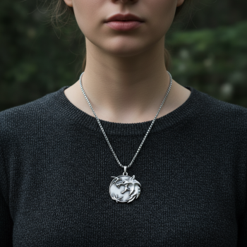 Büyülü Witcher 3 Madalyon Gümüş Kaplama Örme Zincir Kolye