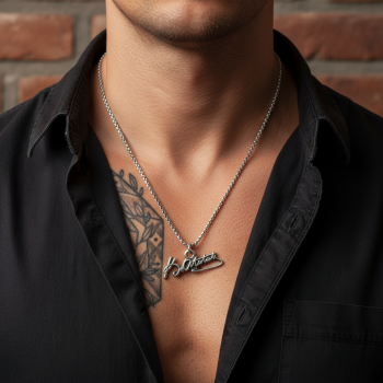 Mustafa Kemal Atatürk İmzalı Gümüş Kaplama Örme Zincir Kolye