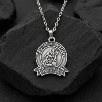 Tengri Biz Menen Göktürkçe Gümüş Kaplama Düz Zincir Kolye