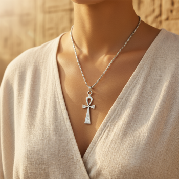Ankh Anahtarı - Nilin Anahtarı Gümüş Kaplama Örme Zincir Kolye
