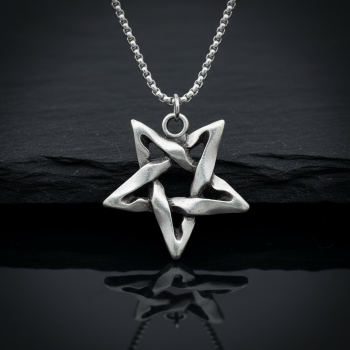 Pentagram Gümüş Kaplama Örme Zincir Kolye