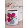 Baskılı Kupa Bardak Seramik Mug - Soyut Çiçek