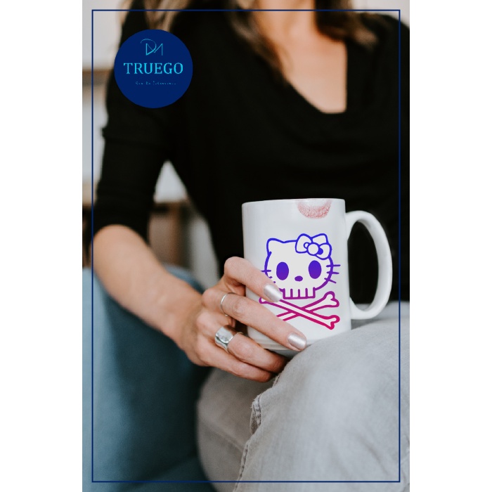 Baskılı Kupa Bardak Seramik Mug - Renkli Kedi Kemik
