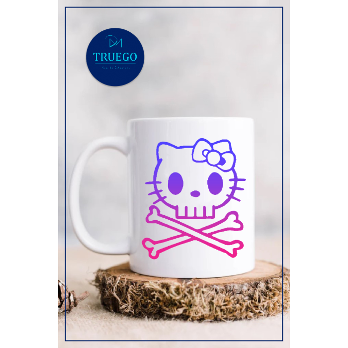 Baskılı Kupa Bardak Seramik Mug - Renkli Kedi Kemik