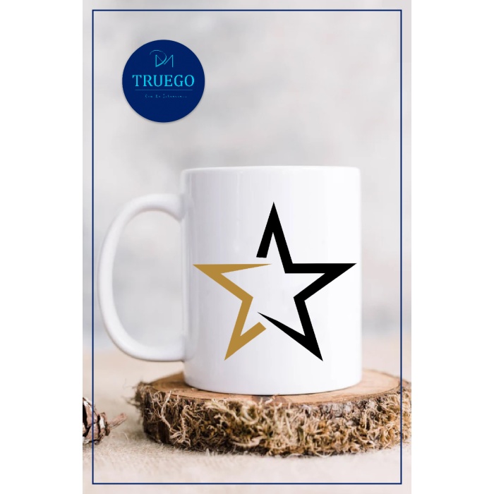 Kupa Bardak Seramik Mug - Gold Siyah Yıldız