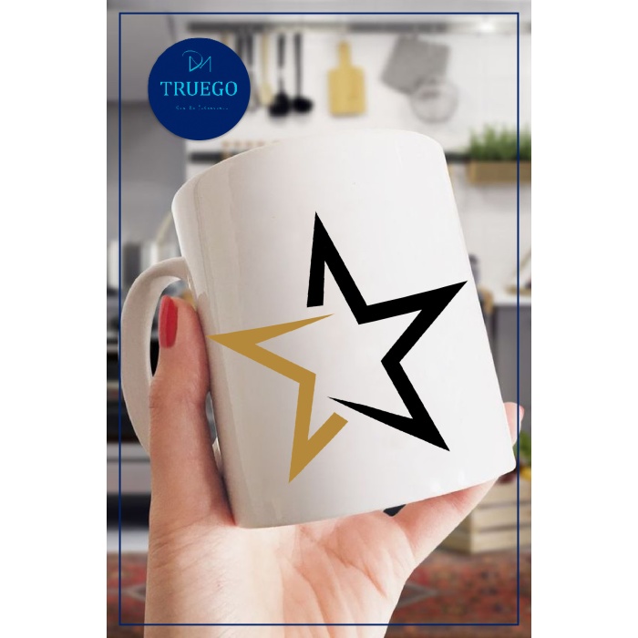 Kupa Bardak Seramik Mug - Gold Siyah Yıldız