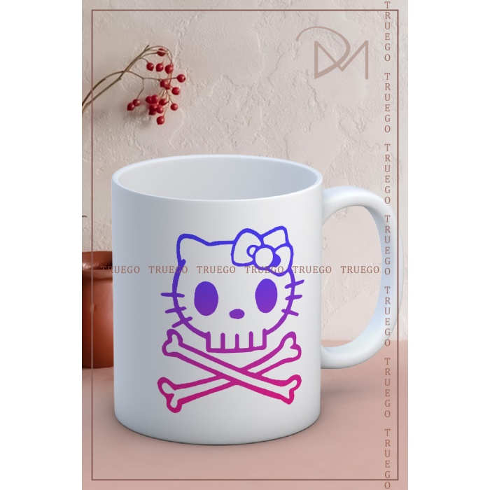 Baskılı Kupa Bardak Seramik Mug - Renkli Kedi Kemik