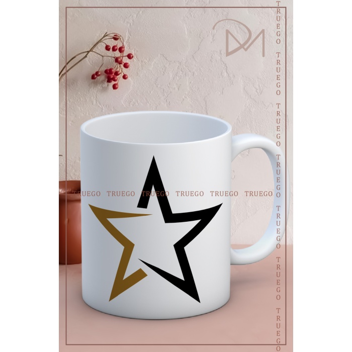 Kupa Bardak Seramik Mug - Gold Siyah Yıldız
