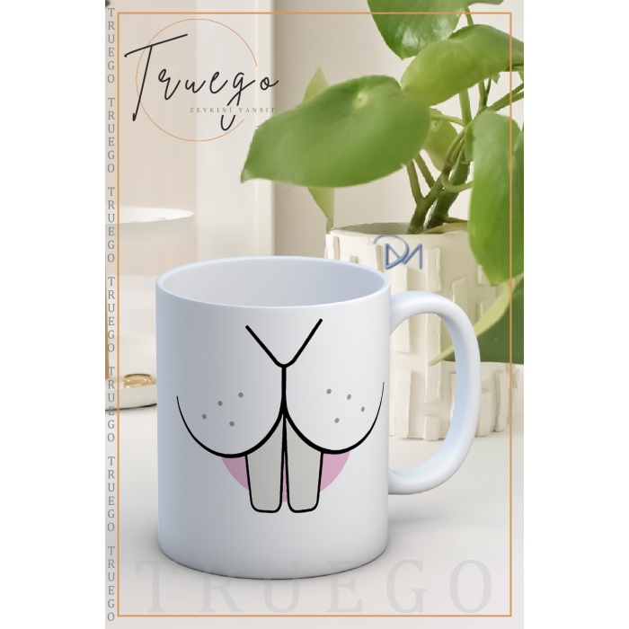 Baskılı Kupa Bardak Seramik Mug - Tavşan Diş