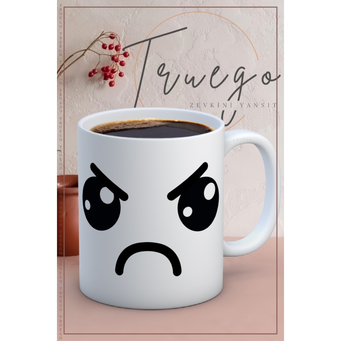 Baskılı Kupa Bardak Seramik Mug - Kızgın Emoji