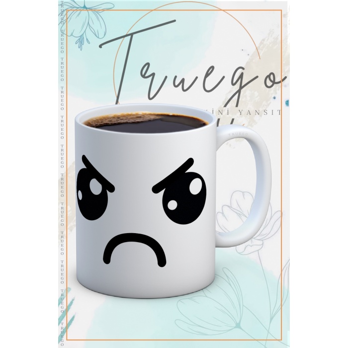 Baskılı Kupa Bardak Seramik Mug - Kızgın Emoji