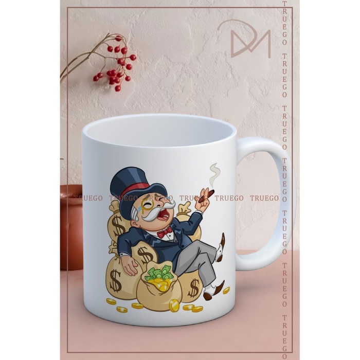 Baskılı Kupa Bardak Seramik Mug - Zengin Yaşlı Adam