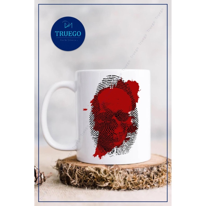 Baskılı Kupa Bardak Seramik Mug - Parmak İzi Kanlı Kafatası