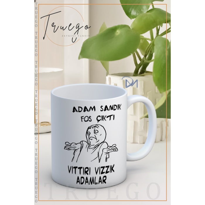Baskılı Kupa Bardak Seramik Mug - Adam Sandık Fos Çıktı Vıttırı Vızzık Adamlar