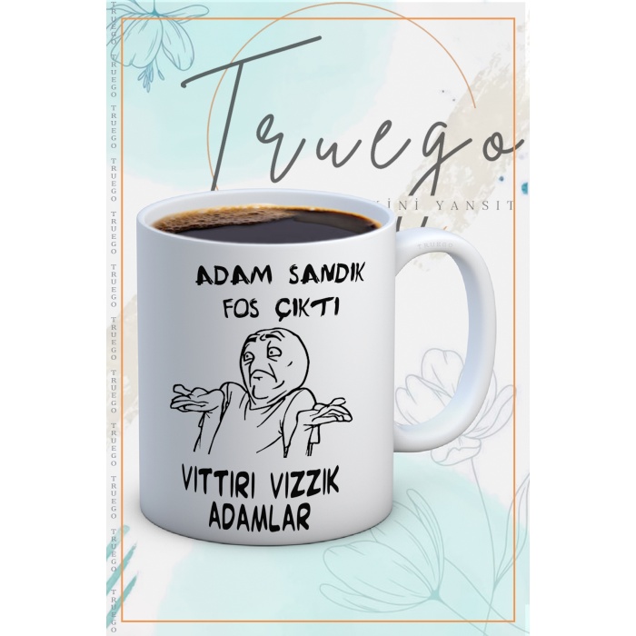 Baskılı Kupa Bardak Seramik Mug - Adam Sandık Fos Çıktı Vıttırı Vızzık Adamlar
