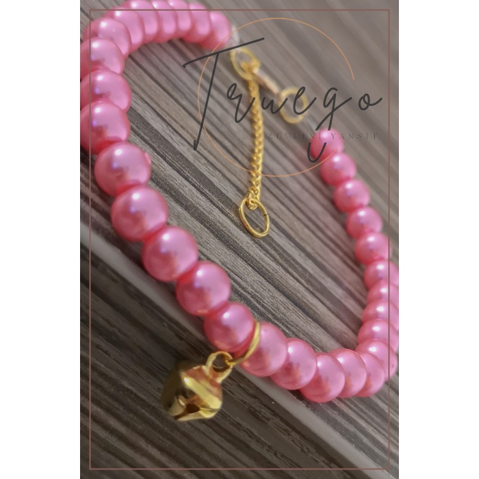 Renkli İnci Kedi Kolyesi Zilli Kedi Tasması - Pembe