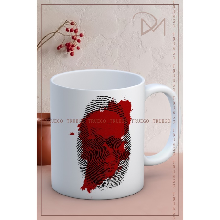 Baskılı Kupa Bardak Seramik Mug - Parmak İzi Kanlı Kafatası