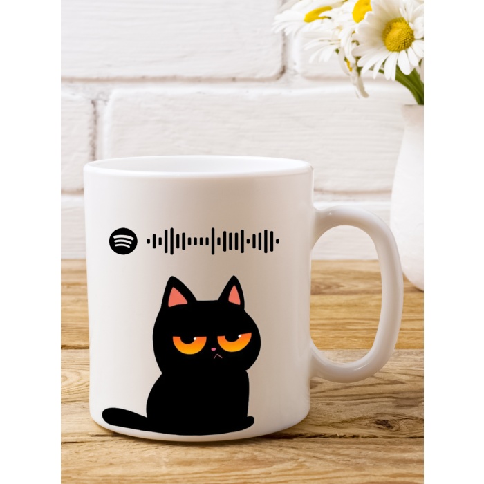 Kişiye Özel Spotify Müzik Kodlu Kupa Bardak Kedi