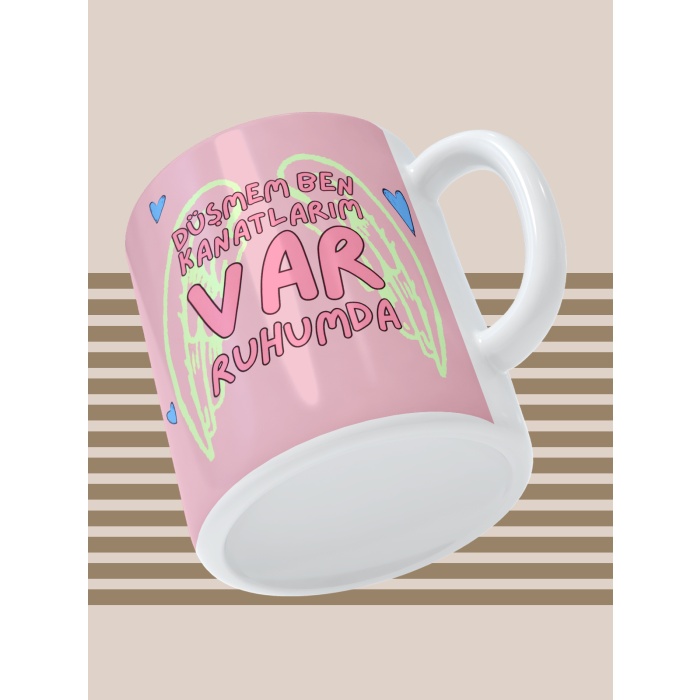 Baskılı Kupa Bardak Seramik Mug - Kanatlarım Var Ruhumda