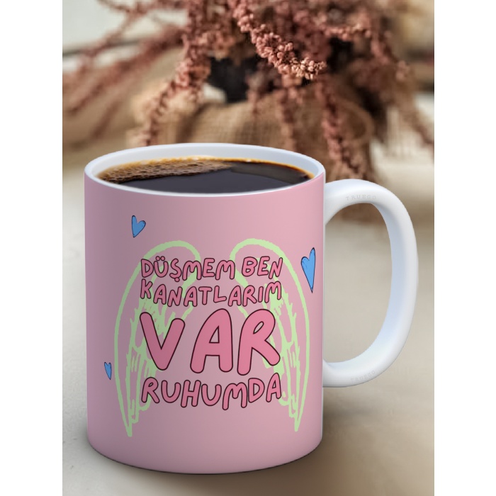 Baskılı Kupa Bardak Seramik Mug - Kanatlarım Var Ruhumda