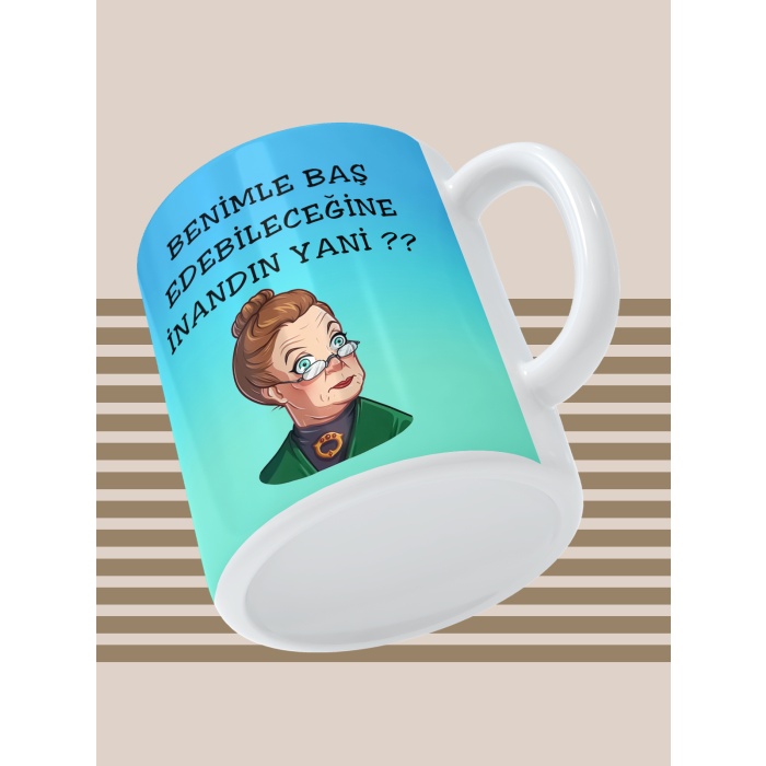Baskılı Kupa Bardak Seramik Mug - Benimle Baş Edebileceğine İnandın Yani ??