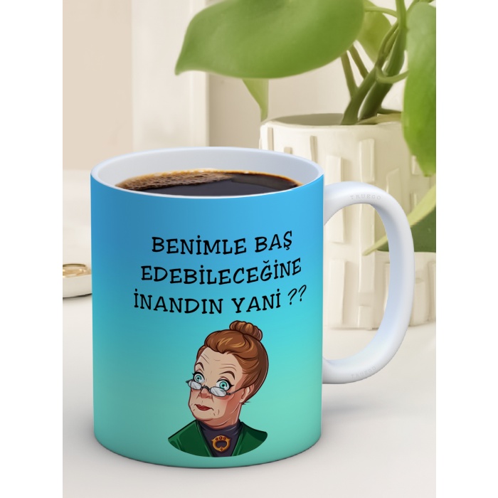 Baskılı Kupa Bardak Seramik Mug - Benimle Baş Edebileceğine İnandın Yani ??