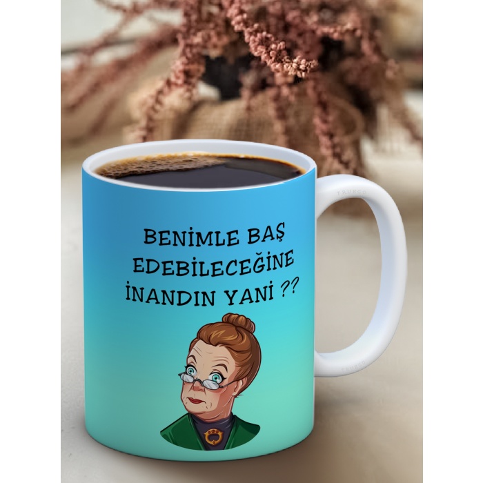 Baskılı Kupa Bardak Seramik Mug - Benimle Baş Edebileceğine İnandın Yani ??