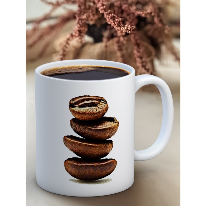 Baskılı Kupa Bardak Seramik Mug - Kahve Çekirdekleri