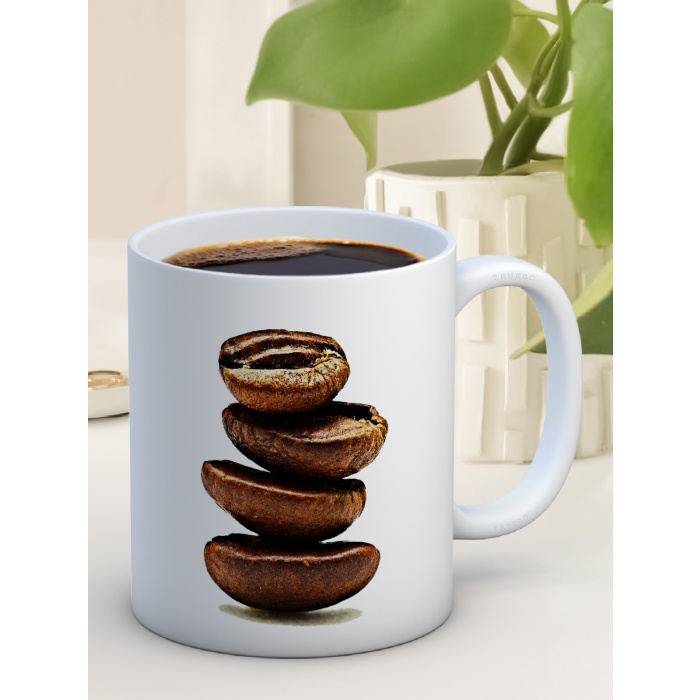 Baskılı Kupa Bardak Seramik Mug - Kahve Çekirdekleri