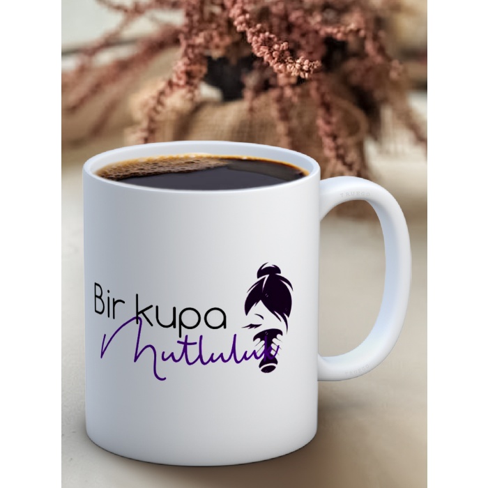 Baskılı Kupa Bardak Seramik Mug - Bir Kupa Mutluluk