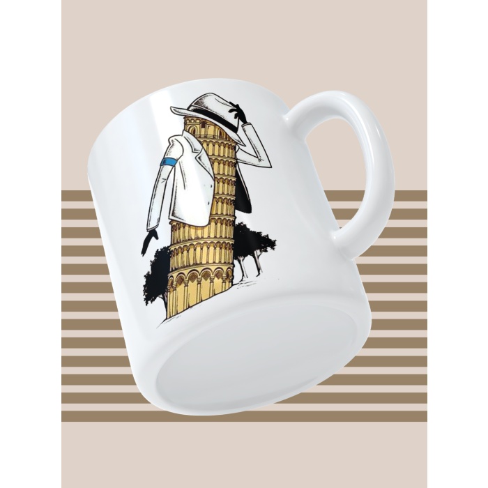Baskılı Kupa Bardak Seramik Mug - Pisa Kulesi Michael Jackson