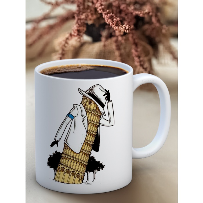 Baskılı Kupa Bardak Seramik Mug - Pisa Kulesi Michael Jackson
