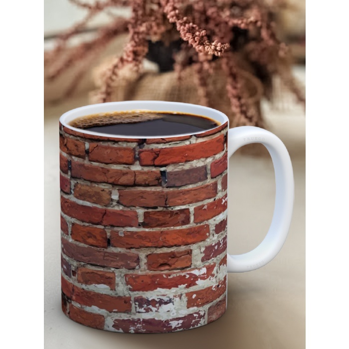 Baskılı Kupa Bardak Seramik Mug - Tuğla Duvar